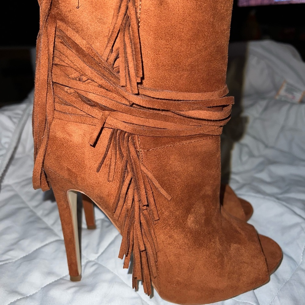 Just Fab Suede Style Open Toe Booties - Picture 2 of 10